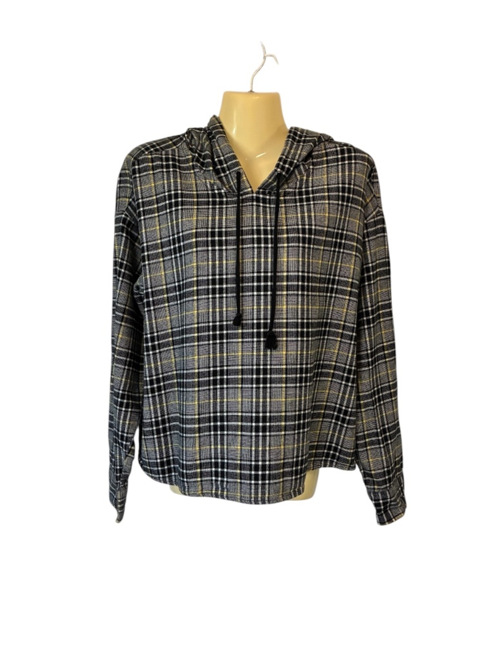 Hot Topic Plaid Hooded Sweatshirt Black Gray Skater Gorpcore Grunge Large NWT